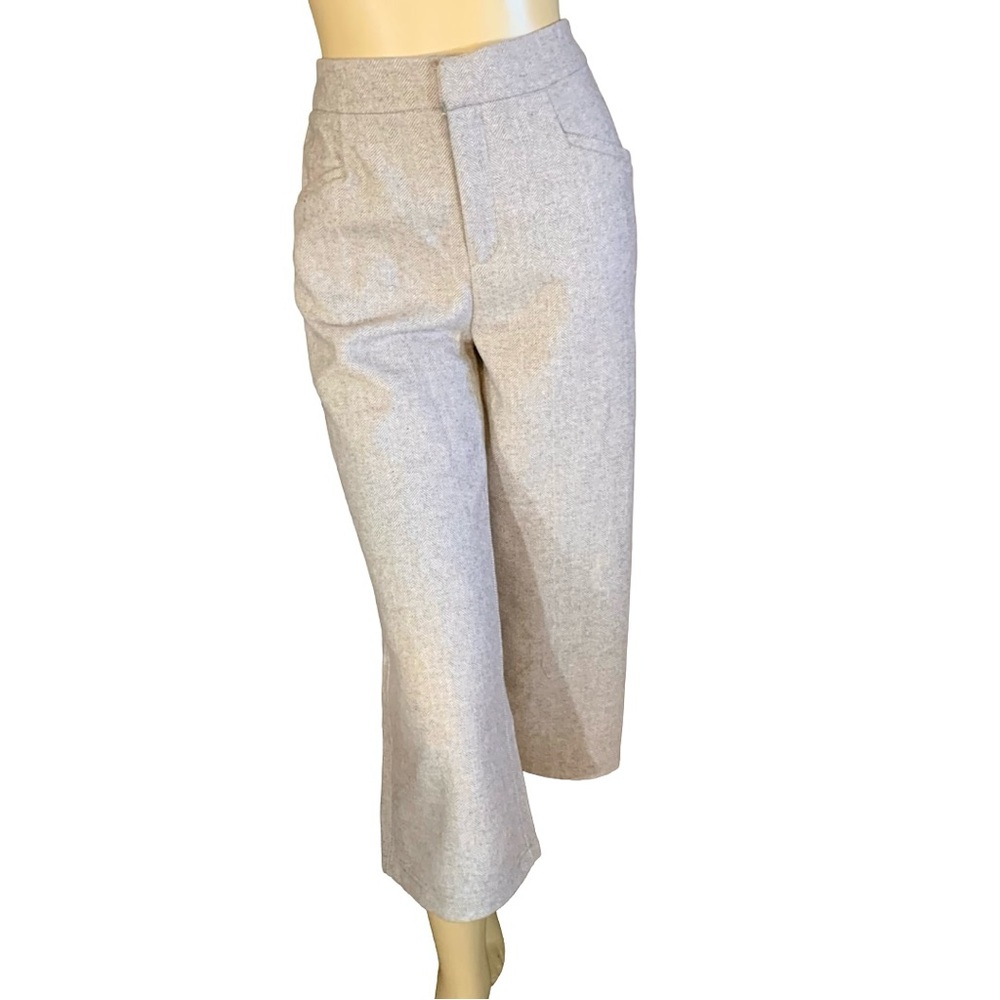 HAUTE COUTURE BEIGE HERRINGBONE PATTERN WIDE LEG GAUCHO PANTS (S)